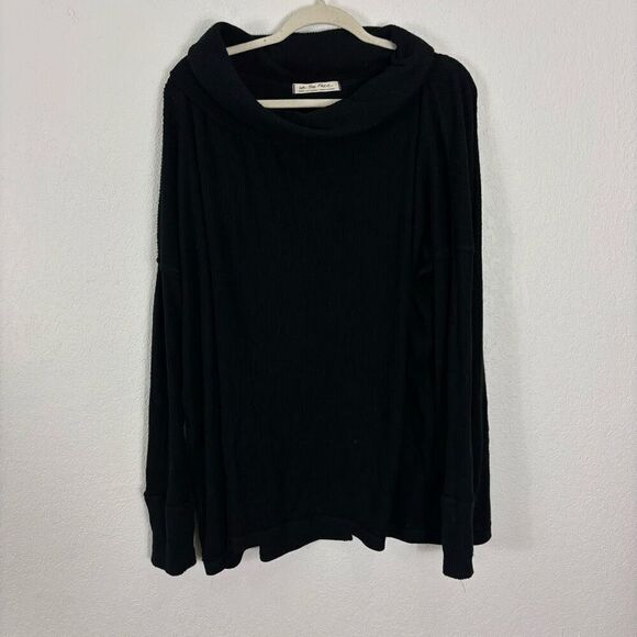 Free People We The Free Black Cowl Neck Ribbed Slit Back Long Sleeve Thermal Top - Picture 1 of 6